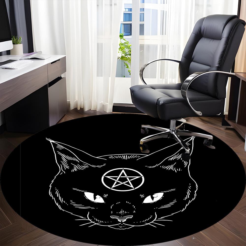 1pc Witchcraft Magic Cat Office Round Area Rug, Under Office Chairs Bedroom Living Room Home Decor, Room Deco, Available in Various Sizes