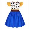 Girls Western Style Dress with Printed Vest and Bandana Design Short Puff Sleeves and Gathered Skirt for Halloween Costume Party Dress Up