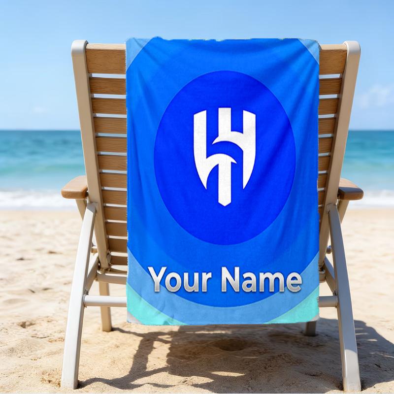 Custom Name Beach Towel Al Hilal FC Crest Beach Towel, Soft Microfiber, Gift for Her/Him, Birthday, for Pool, Beach, Travel, Fan gifts