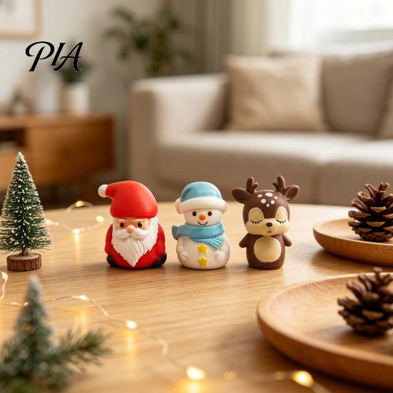 Cute Holiday Desk Ornaments Christmas Vinyl Figurines, Santa Claus Snowman Reindeer Mini Statue, Landscape Miniatures Small Desktop Cake Topper Decor,