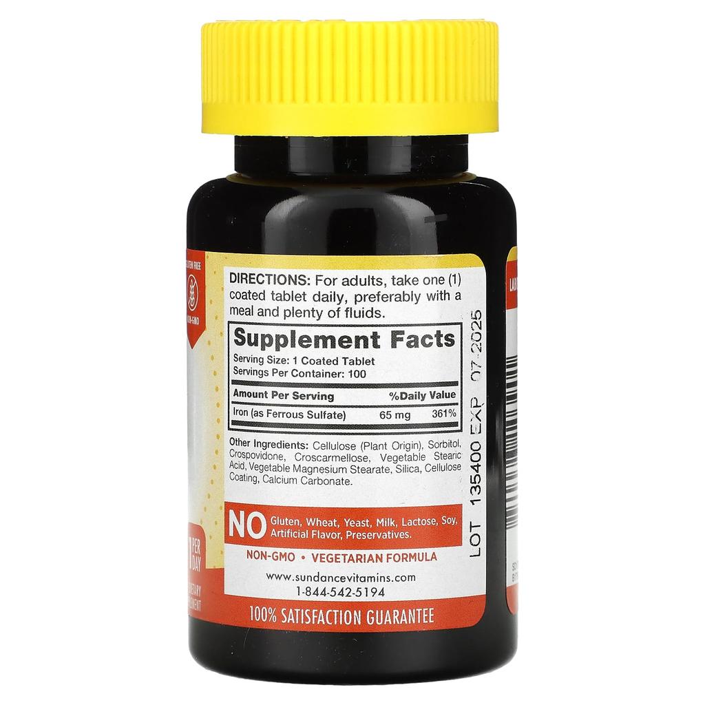 Sundance Vitamins Железо, 65 мг, 100 таблеток, покрытых оболочкой