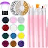 Nail Art Set Nail Painting Brushes and Nail Cleaning Brush with Nail Glitter Powder Beads Rhinestones for Nail Art Decoration