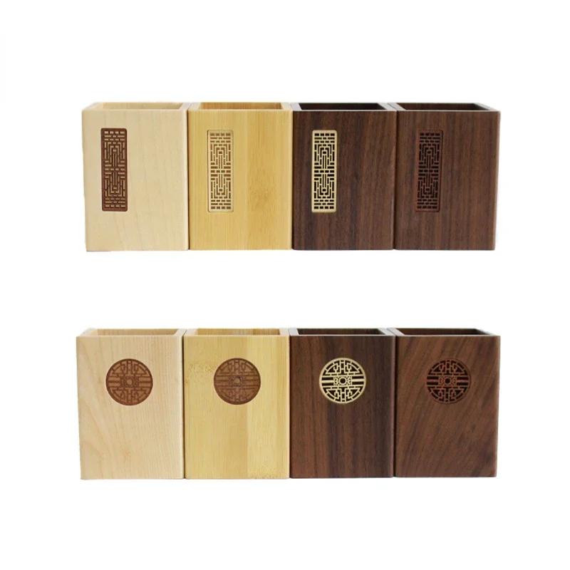 Подставка для ручек из цельного дерева черного ореха, простая канцелярская коробка для хранения карандашей, японские деревянные аксессуары для стола