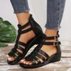 Fashion 2024 Summer New Peep Toe Women Sandals Back Zip Casual Roman Sandales Solid Belt Buckle Wedges Female Shoes Large Size 36-43