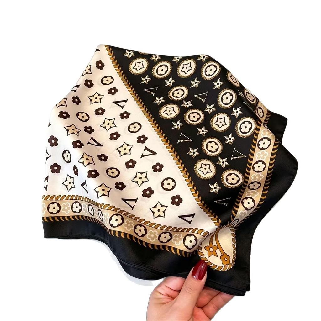 70CM×70CM Imitation Silk Printed Versatile Scarf for Women - Multifunctional Decorative Silk Neck Scarf