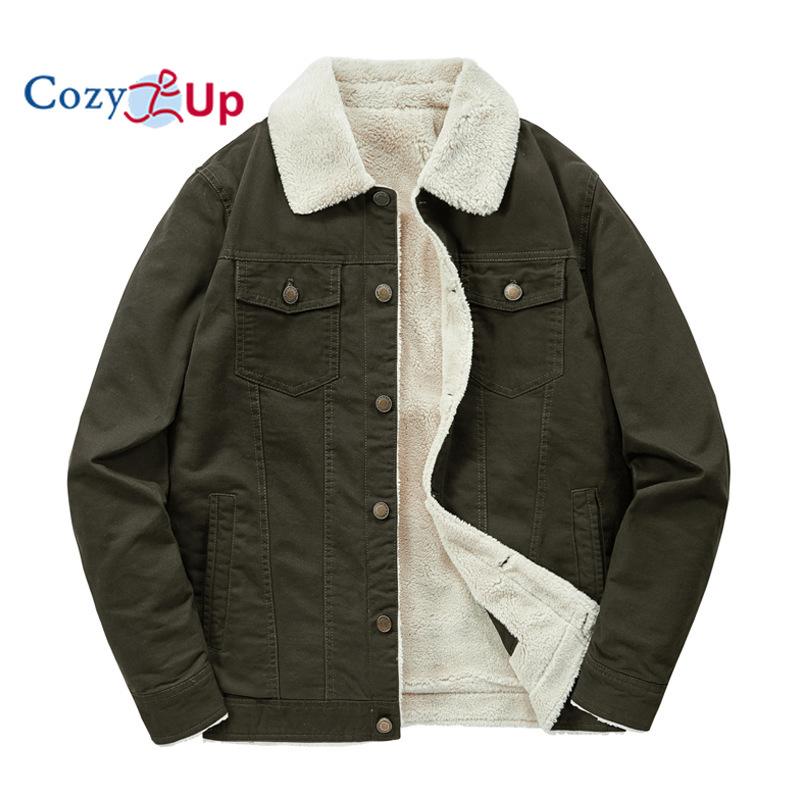 Cozy Up Thickened Lamb Fleece Flip Collar Workwear Cotton Coat for Men
