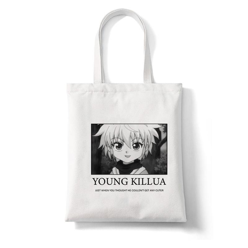 Anime Shopper Bag Hunter X Hunter Killua Zoldyck Shopping Bag Canvas Bag Tote Large Capacity Collapsible Handbags Shoulder Bag