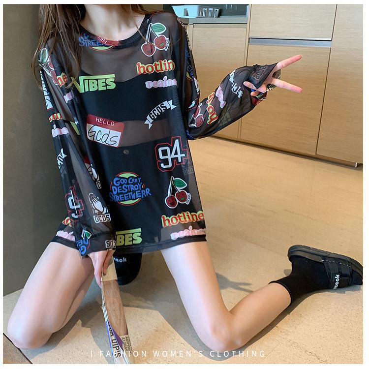 Солнцезащитная одежда из ледяного шелка, большая женская летняя легкая и дышащая корейская версия, свободная футболка с длинными рукавами, накидка, студенческий топ