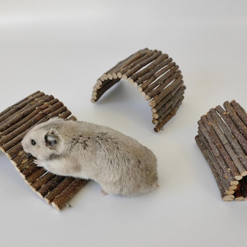 Natural Wooden Bridge Bendable Platform Toy for Small Animal Mouse Bridge Hamster Rabbit Hideout Cage Accessories