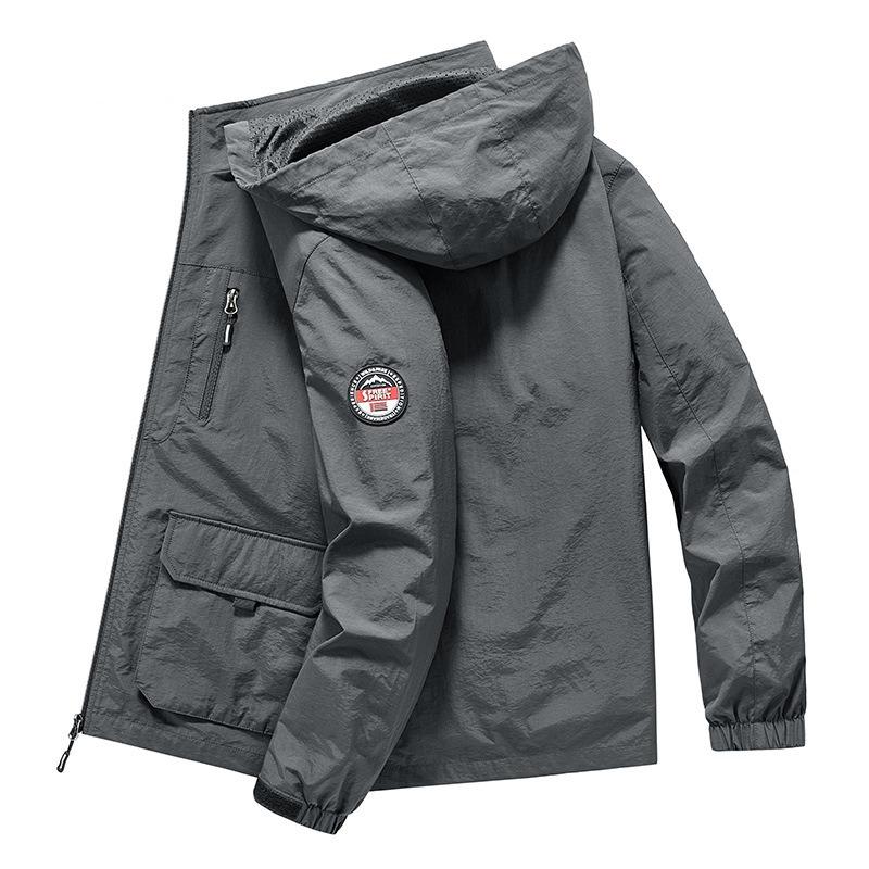 Весенне-осенняя ветровка, мужская верхняя одежда с капюшоном, пальто, мужская свободная повседневная тонкая куртка на молнии на молнии, модная одежда для альпинизма