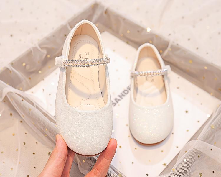 2024 Простые детские модные туфли Мэри Джейн для вечеринок, свадебных шоу, нескользящие стразы, милые элегантные принцессы на плоской подошве, корейские туфли из искусственной кожи