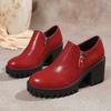 Модная женская обувь на высоком каблуке, кожаная обувь 2025 весна-осень, толстая подошва, круглый носок, женские туфли с глубоким вырезом и боковой молнией
