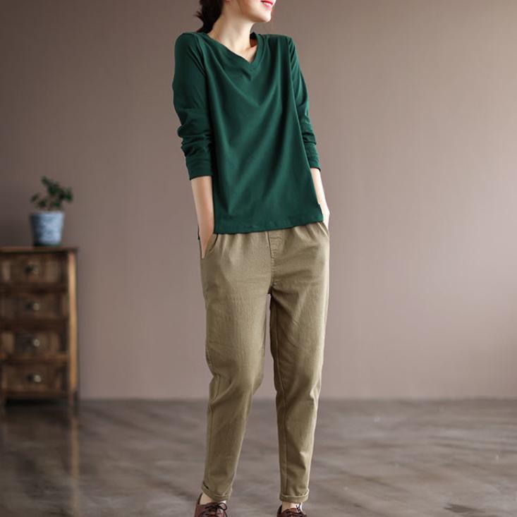 Весенне-летняя однотонная футболка с V-образным вырезом и длинными рукавами, женская футболка больших размеров, свободная верхняя часть рубашки