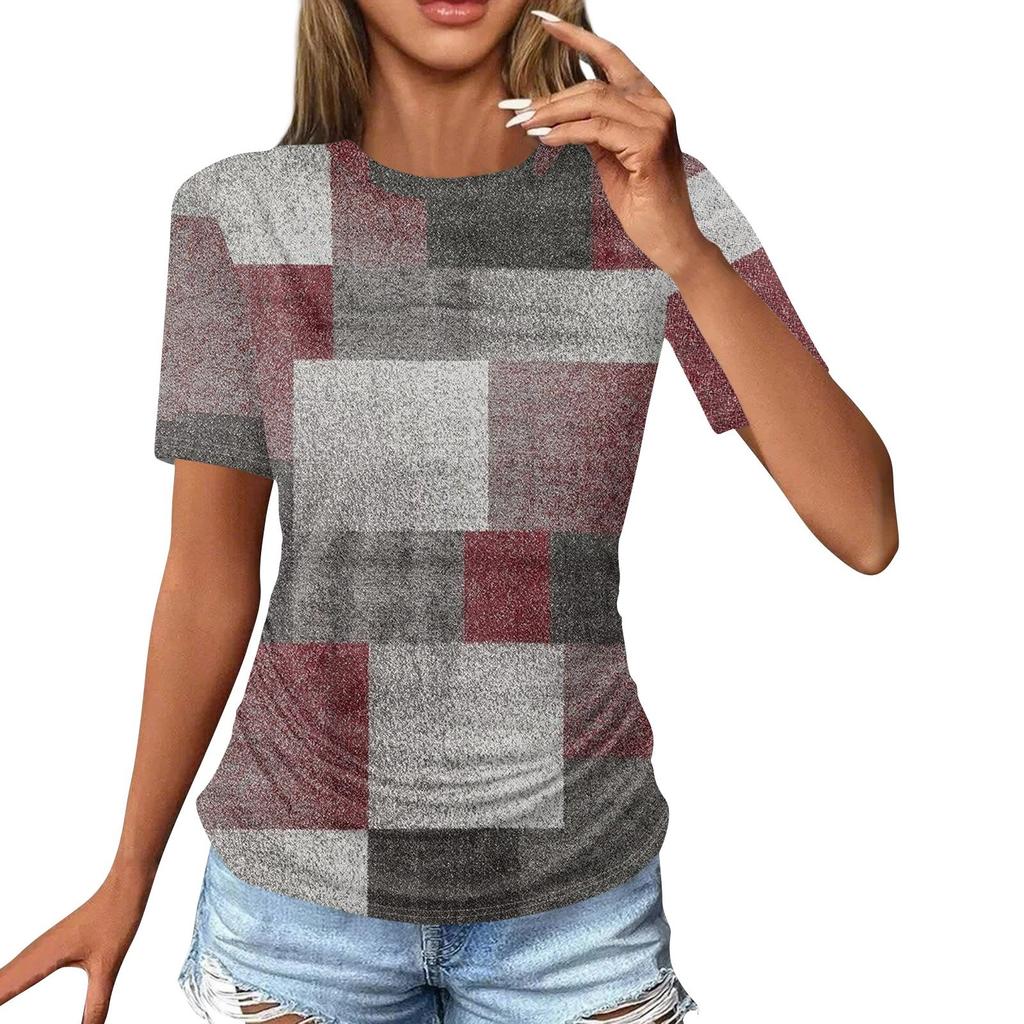 Женские футболки, модные повседневные топы с круглым вырезом и коротким рукавом, туника с принтом