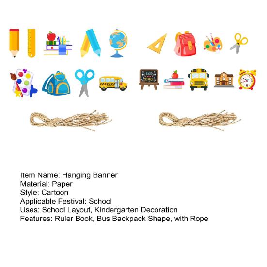 18 шт., украшения для школы, деревянный подвесной баннер, линейка, книга, рюкзак в форме автобуса, подвесной декор, украшения для вечеринки, принадлежности