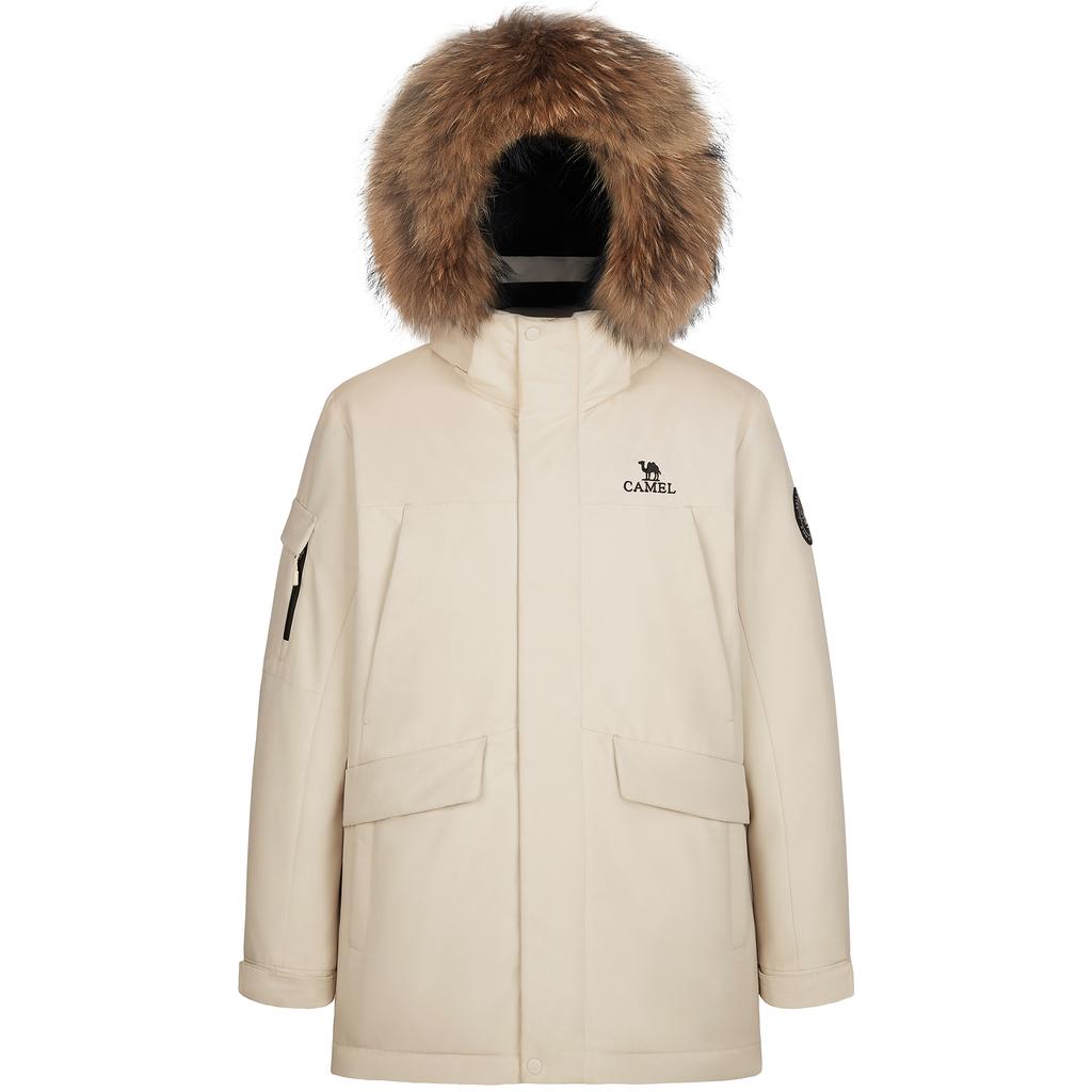 CAMEL Solid Color Casual Windproof And Waterproof Thermal Detachable Cap Mid Length Down Jacket Unisex M13CAKI038