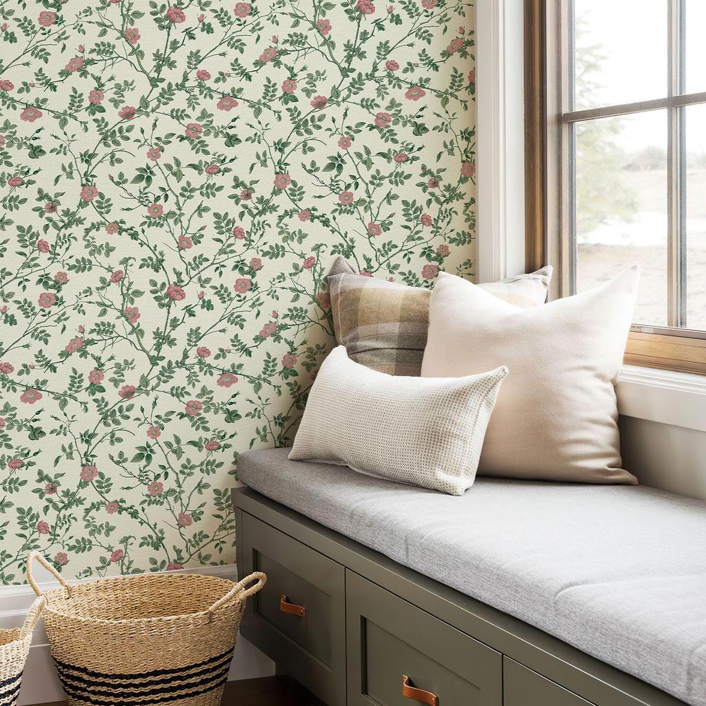 Зеленые Цветочные Обои Самоклеящиеся Ретро Водонепроницаемые Цветочные Настенные Контактные Обои Элегантная Наклейка для Мебели Шкафа