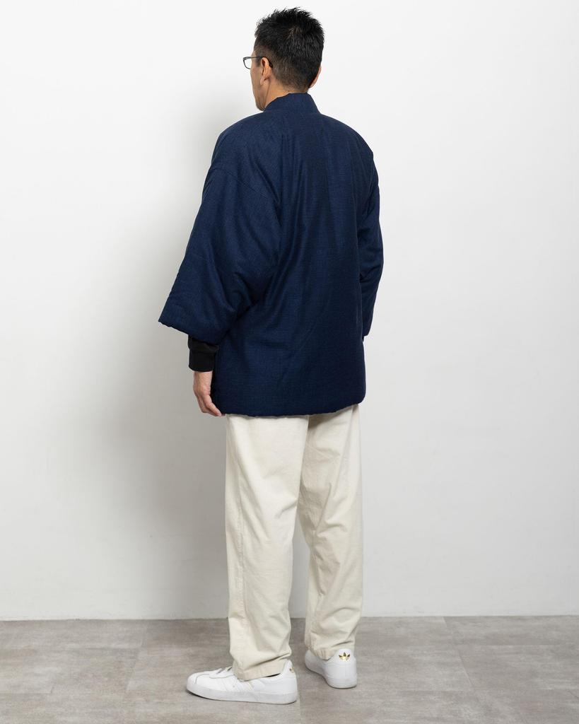 Мужской теплый стеганый хантен Ватаносато (Хантен) - Сделано в Японии - Однотонный с четырьмя шнурами и соответствующим плетением (Темно-синий, Универсальный размер)