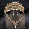 Royal Queen Champagne Tiaras and Crowns Bridal Jewelry Sets for Women Wedding Crown and Necklace Earrings Tiara Set Accessories