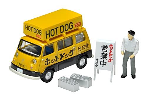 TOMYTEC Tomica Limited Vintage 1/64 Scale LV-201a Subaru Sambar Light Van Hot Dog Vendor (Yellow/Black) with Figure (Finished Product)