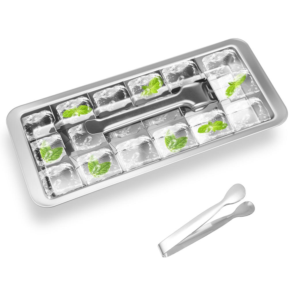 Stainless Steel Ice Cube Maker 18 Slots Ice Tray with Lever Versatile Dishwasher Safe Ice Cube Tray for Milk and Drink Cooling