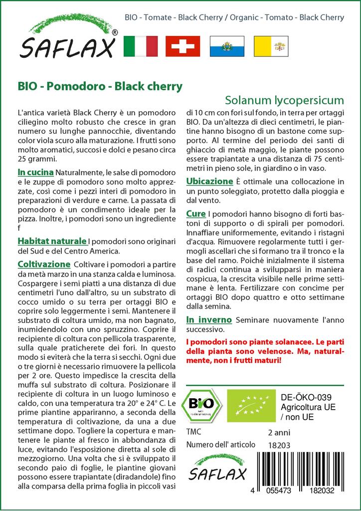 SAFLAX Garden in the Bag - Органический - Помидор - Черная вишня - 10 семян - С субстратом в подходящем пакете - Solanum lycopersicum