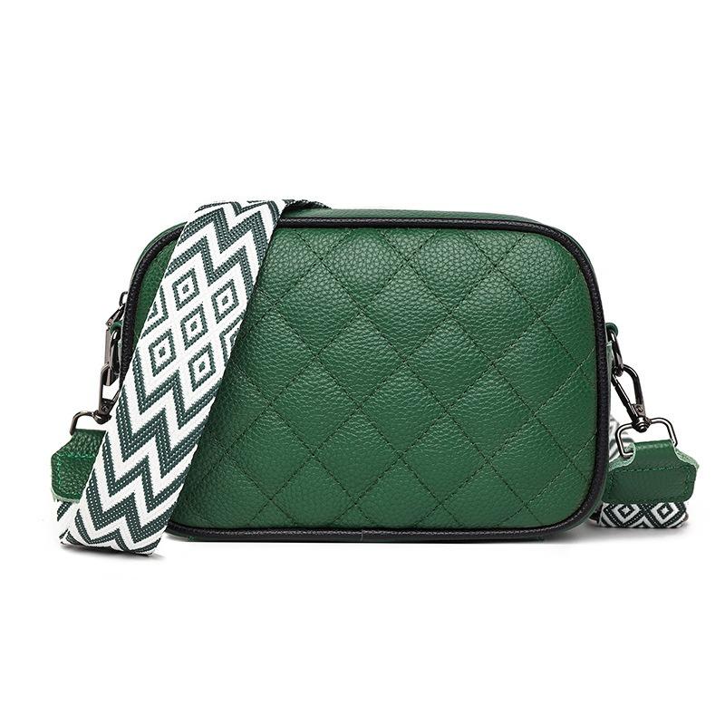 The first layer of cowhide messenger bag women's new versatile diamond wide shoulder strap small square bag trendy fashion leather messenger bag