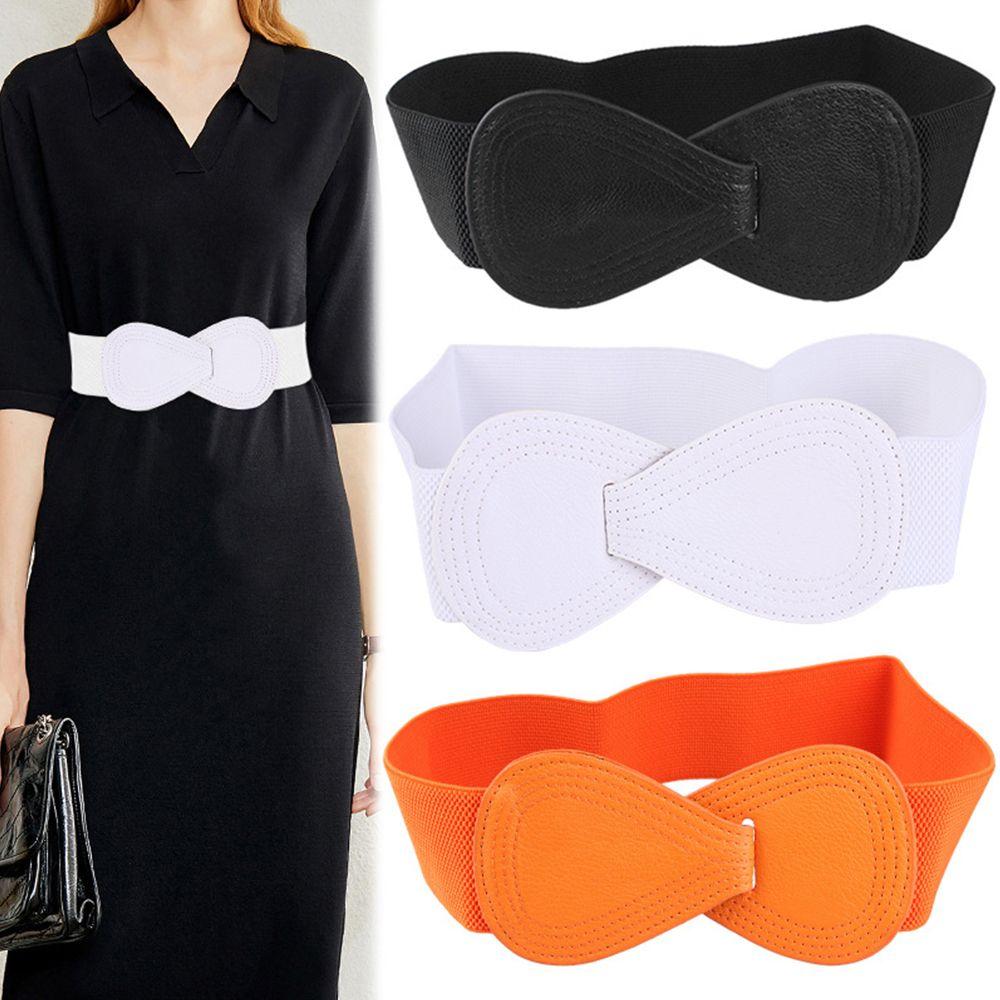 Women Casual Wide Hook Waist Strap Waist Belts Elastic Belts Bowknot Waistband