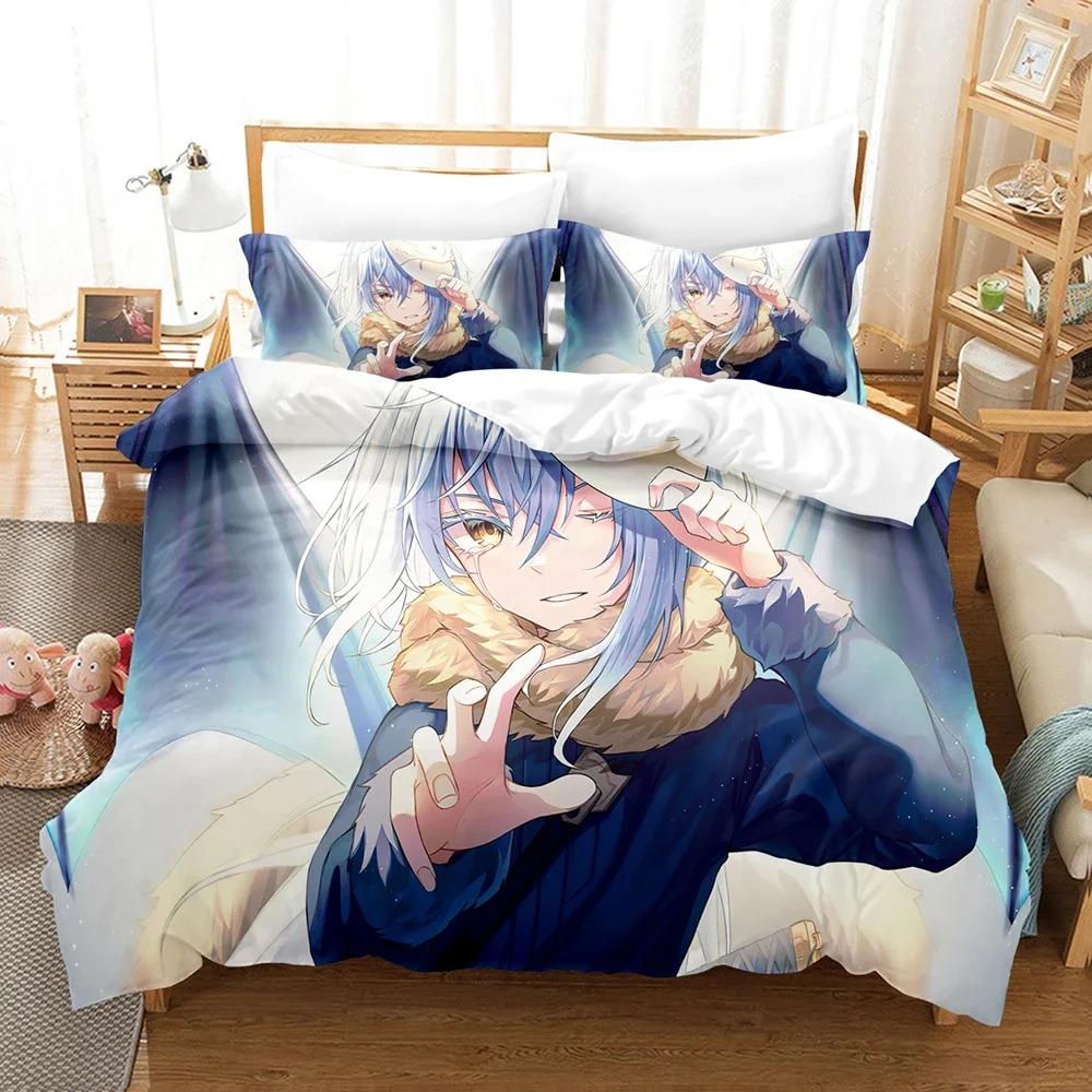 Комплект постельного белья с аниме «Когда я переродился в слизь» Rimuru Kids Gift Duvet Cover Pillowcases Queen King Single Size