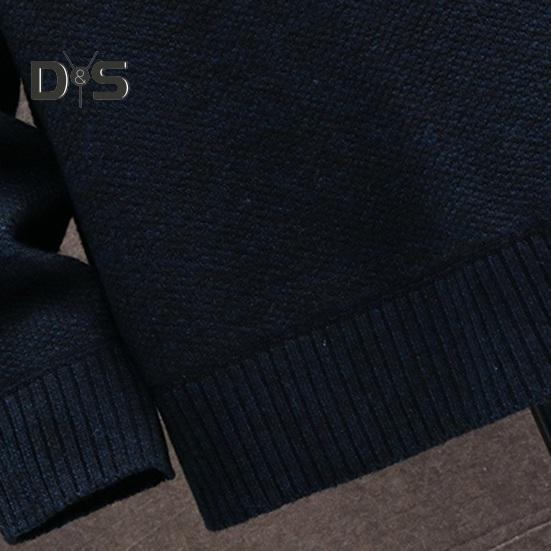 Men Autumn Winter Sweater Coat Stand Collar Thick Plush Color Matching Knitted Elastic Zip-up Long Sleeves Pockets Mid Length Daily Wear Jacket