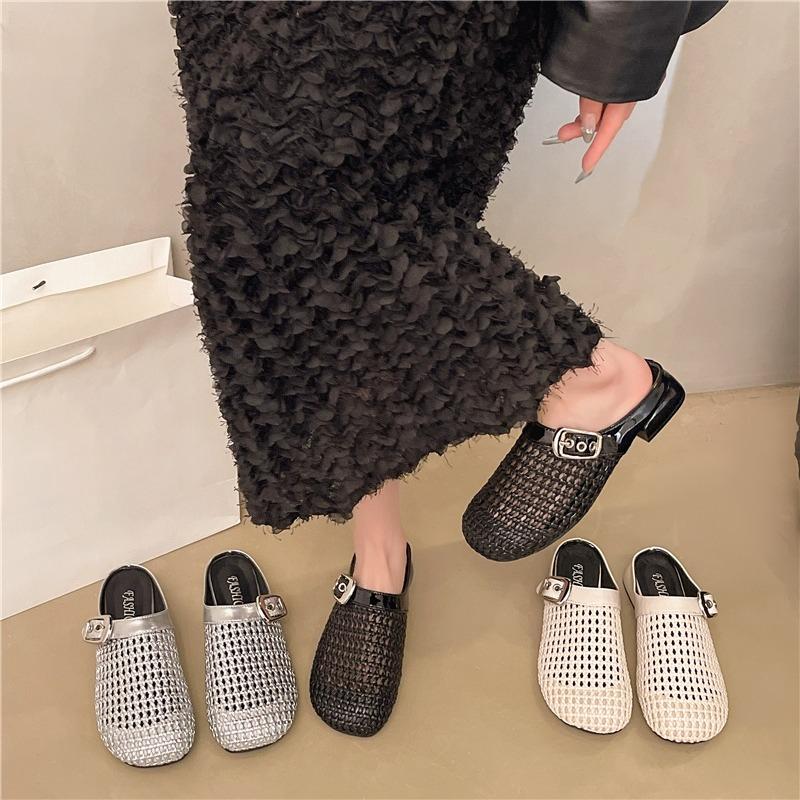 Модные женские тапочки-полубосоножки 2025 Новые женские плетеные ажурные римские тапочки Летние мюли Женская обувь