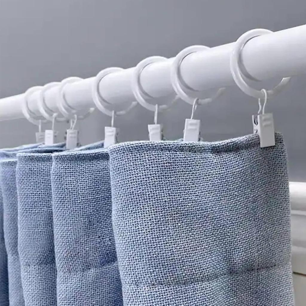 KAIY Set of 14 Curtain Rings with Clips, White Iron Metal Curtain Rod Rings with Clips for Drapes, Drapery Ring for Baby Clothes, Baby Pants Hangers,