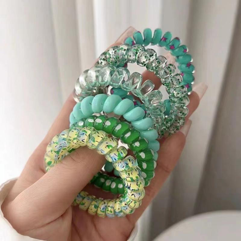 6 шт./компл. Женская модная эластичная резинка для волос в виде телефонного шнура, красочная, с принтом, спиральная, резинка, резинки для волос, аксессуары для волос, подарок