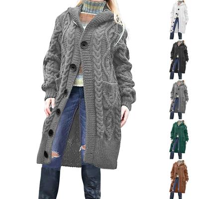 Женская мода Повседневный открытый спереди Длинный рукав Кардиганы крупной вязки Свитера Верхняя одежда Пальто