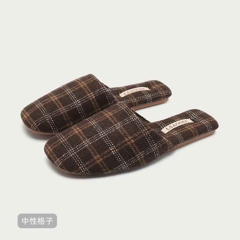 Модные лаконичные удобные шлепанцы для пары с клетчатым дизайном, брендовые, модные, нескользящие, плоские, домашние шлепанцы, высококачественные шлепанцы из мягкого хлопка