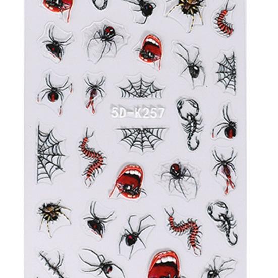 1 Sheet 5D Halloween Nail Stickers Dark Butterfly Lips Blood Drop Relief Design Nail Art Sticker Women Supply