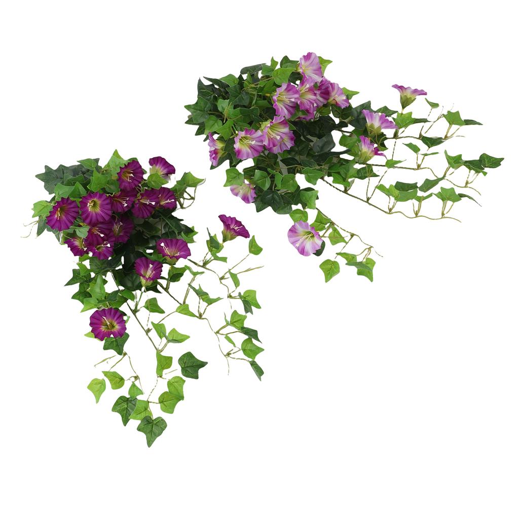 Artificial Morning Glory Flower Garland Lifelike Reusable Faux Hanging Vines Plant for Wedding Party Patio Balcony Wall