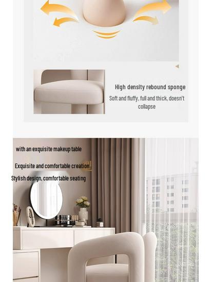 Роскошное современное кресло для макияжа инфлюенсера со спинкой в кремовом стиле для туалетного столика в спальне