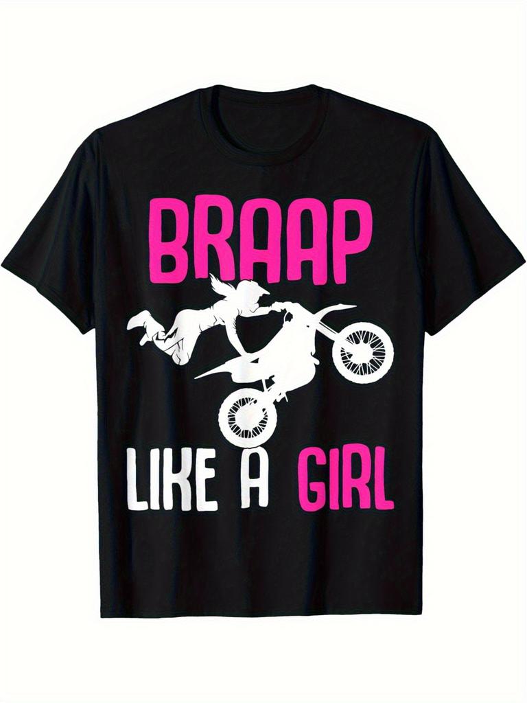 Braap like a Girl Dirt Bikes Motocross Dirt Biking Girls T-shirt Dirt Bike Casual Crew Neck Top