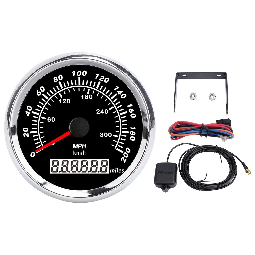 85mm Boat Speedometer with Step Motor 7 Color Backlight Red Pointer 200MPH Waterproof Speed Gauge for Yacht RV Truck