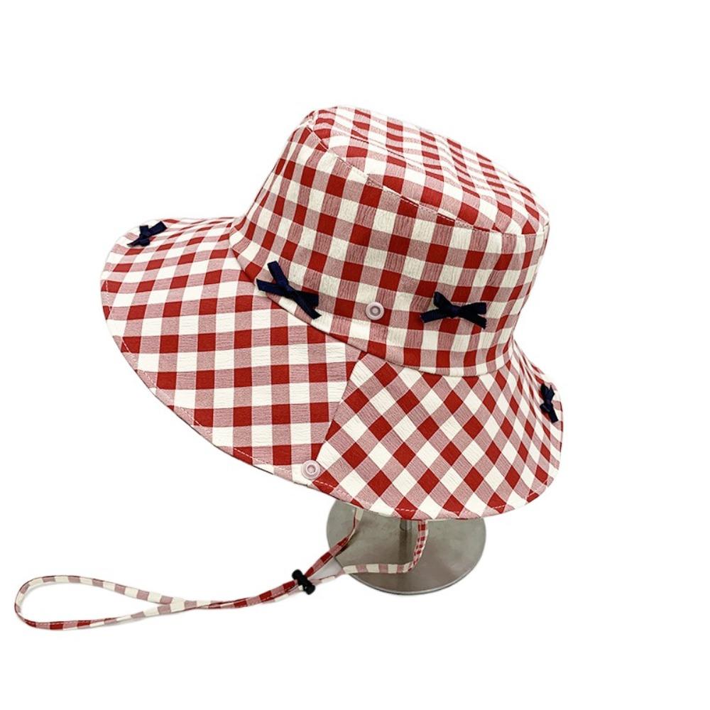 Versatile Hiking Fisherman Hat Sun Protection Bow Bucket Hat Cute Plaid Hiking Cap Outdoor