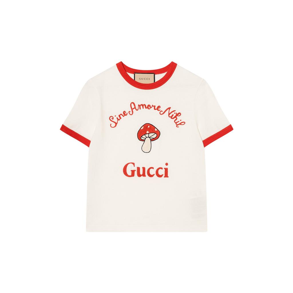 Gucci Футболки женские кремовые с круглым вырезом умеренной посадки 723566-XJFT2-9088