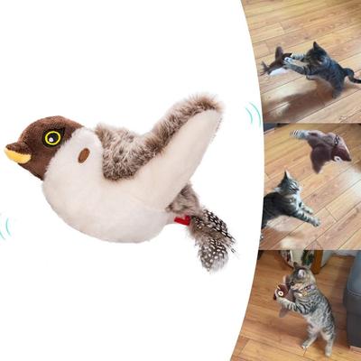 Электронная игрушка для кошек 'Машущая птица-воробей', USB, Живое чириканье, Интерактивная летающая птица, Подвесная для кошек, Активируемая касанием