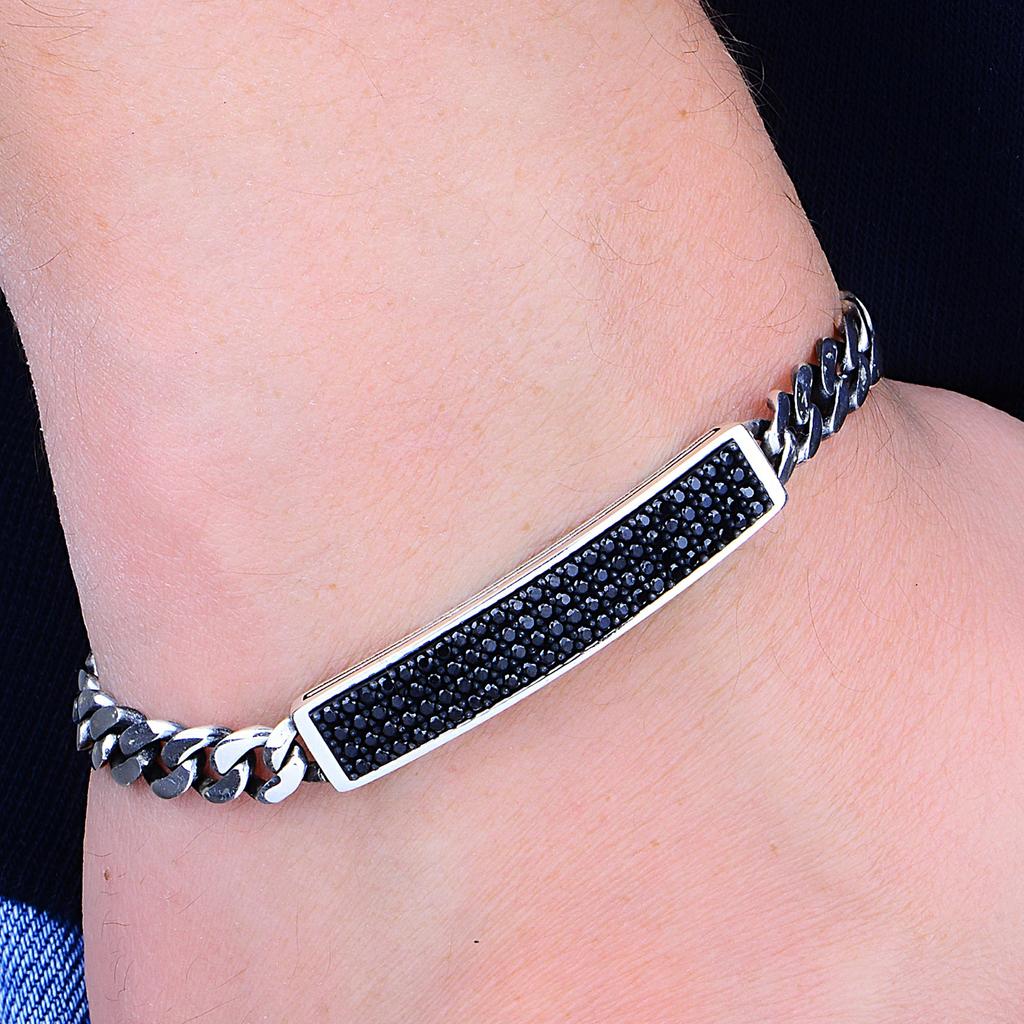 Браслет ручной работы из микро-оникса 925K, серебряный браслет для мужчин, цепочка из стерлингового серебра для гурманов, роскошный уникальный подарок для него