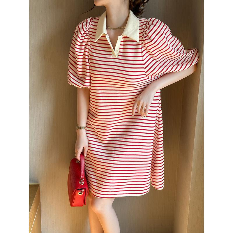Модные повседневные платья с лацканами и милыми рукавами-фонариками, женская летняя свободная универсальная одежда с короткими рукавами