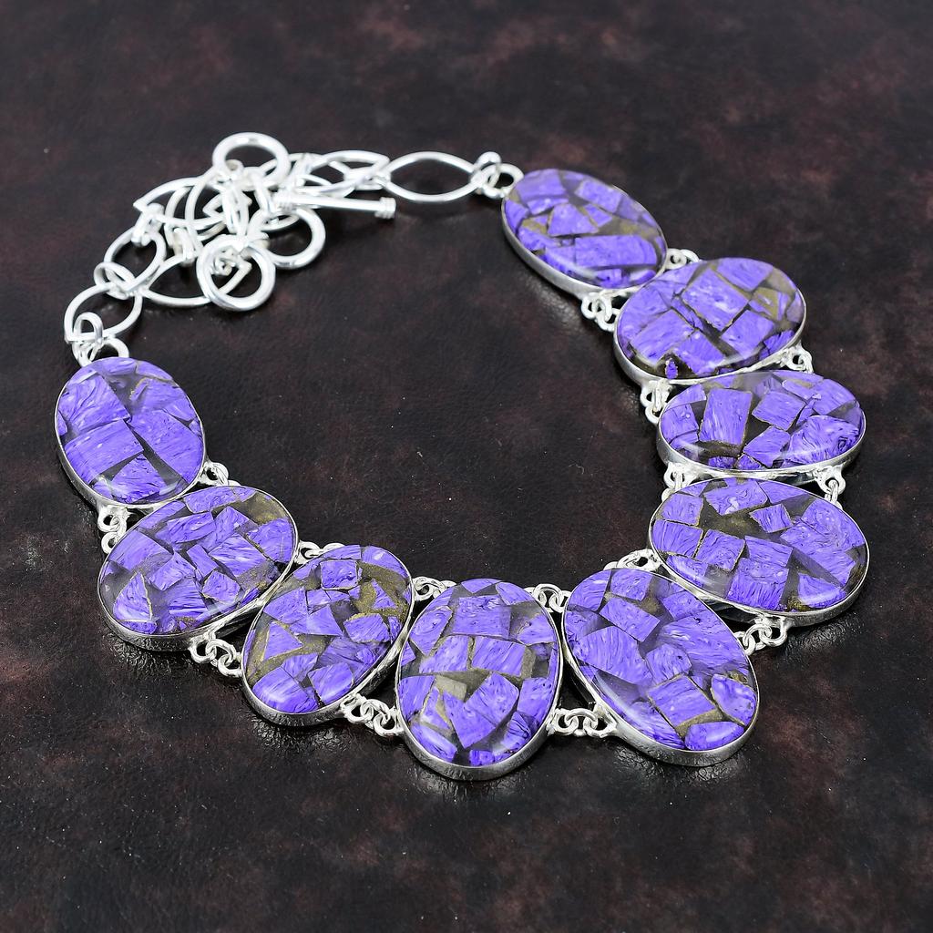 Медное ожерелье с чароитом, ювелирные изделия из драгоценных камней высшего качества, ожерелье из стерлингового серебра 925 пробы, регулируемая ювелирная цепочка ручной работы, ожерелье, подарок для девочки