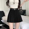 Women's Summer 2024 Gray Pleated High-Waist A-Line Skirt Shorts - Slim, Loose Fit