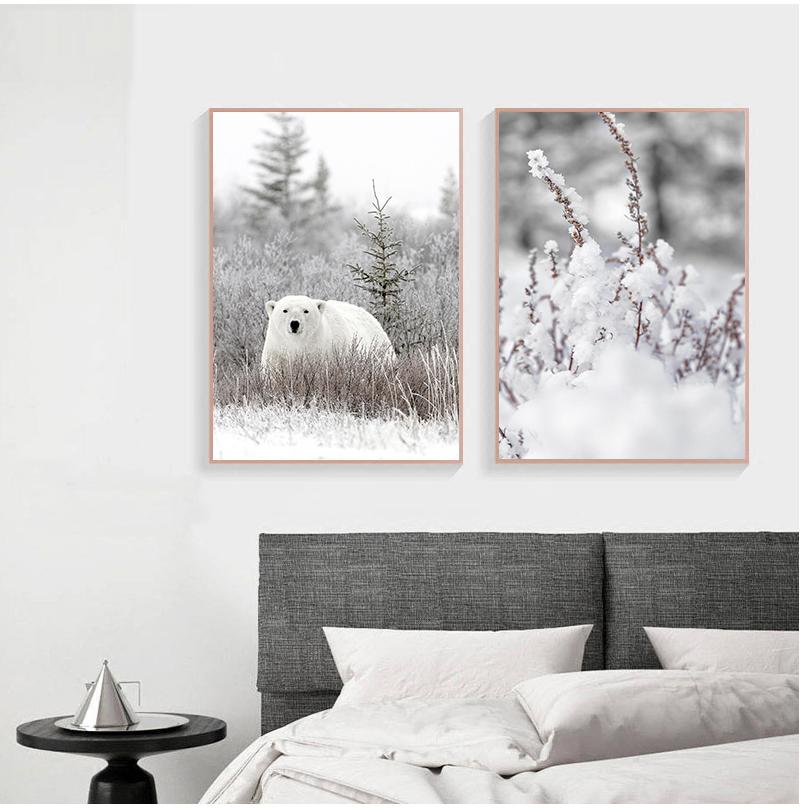 Скандинавский постер и принт, зимний природный пейзаж, холст, картина, пиво, олень, животное, настенная картина, скандинавский стиль, домашний декор, без рамки
