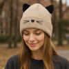 Wool Knitted Pullover Hat Warm Cold Hat Cute Cat Ears Beanies  Winter