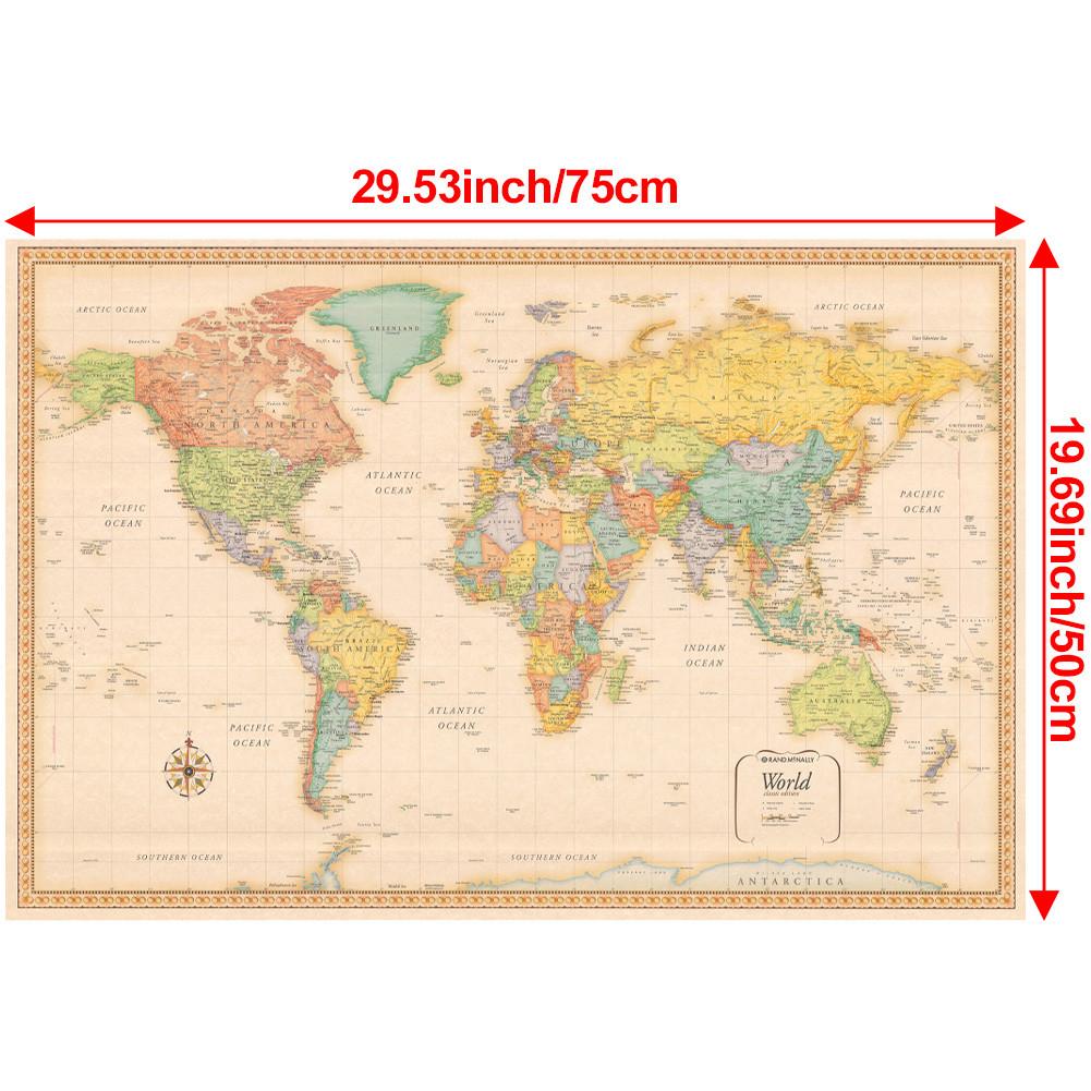 Бескаркасный холст с картой мира, постер, для интерьера/улицы, образовательный географический декор, учебные пособия, товары для путешествий